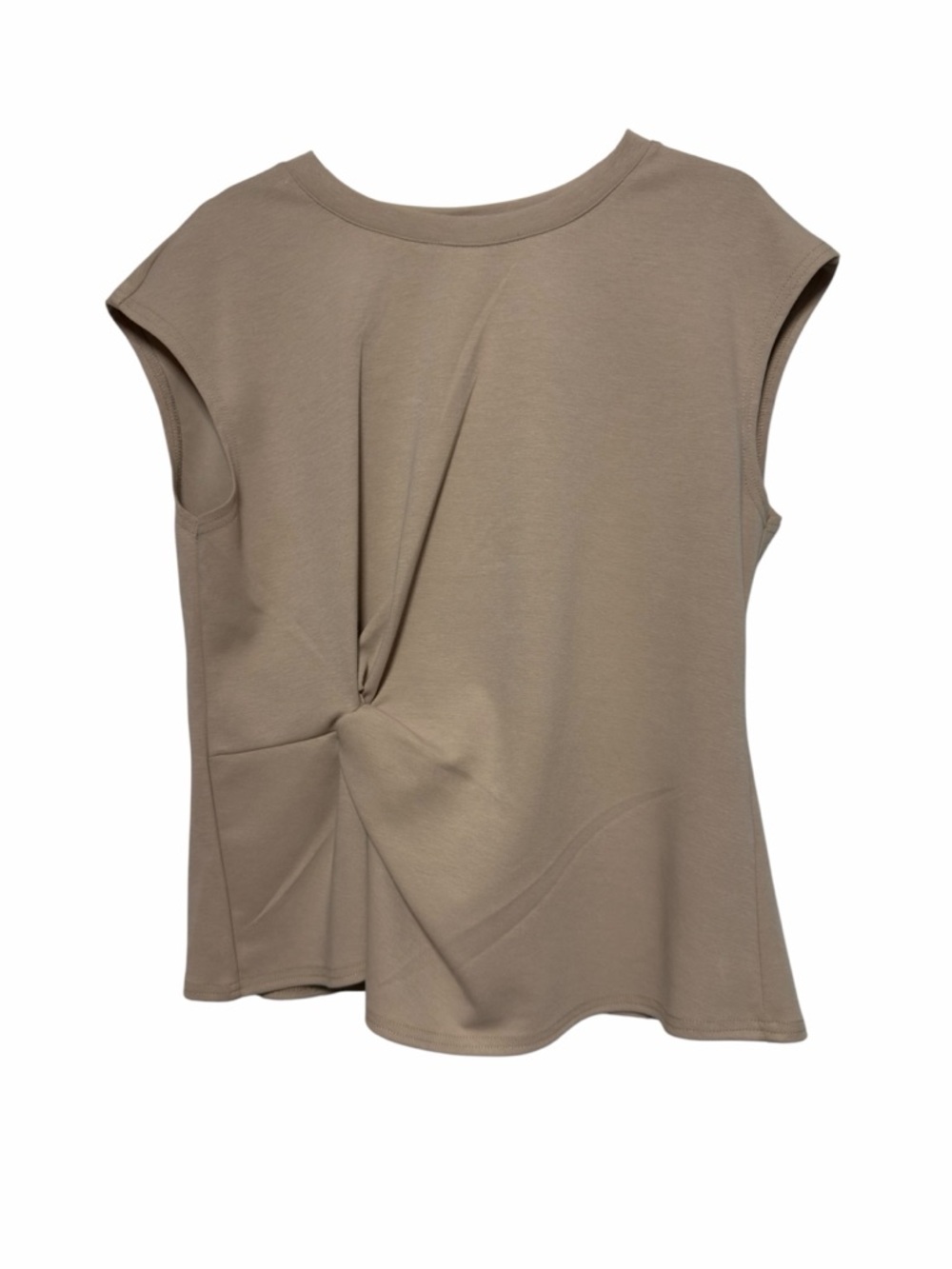 NWT Modern Works Side Twist Ruched Cap Sleeve Top Taupe Cotton Blend L - Picture 2 of 8